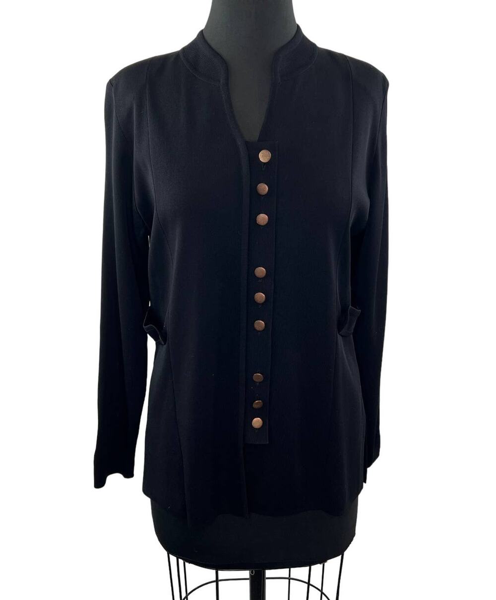 MISOOK Womens Black Long Sleeve Split Neckline Acrylic Button Down Knit Top Sz S